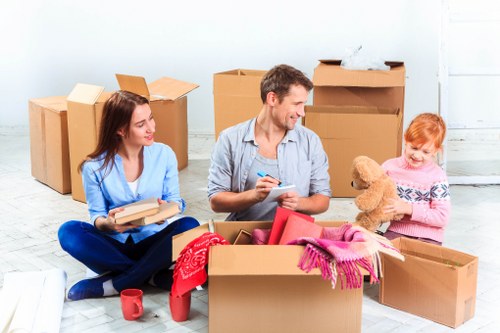 Packing supplies and organized boxes for a Brompton home move
